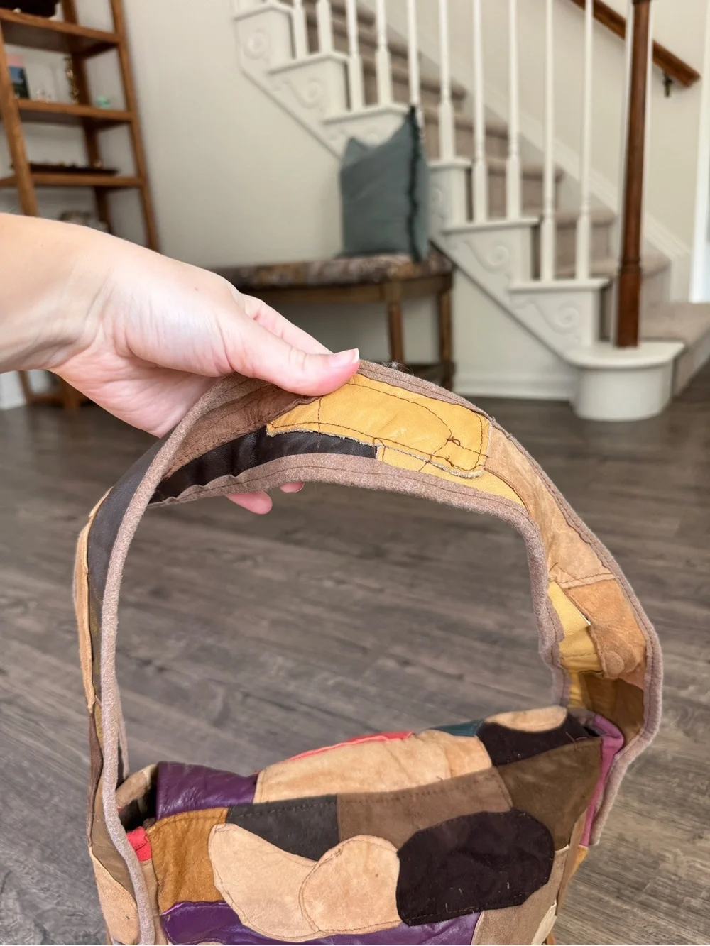 True Vintage Multi-Color Patchwork Suede Leather Shoulder Bag